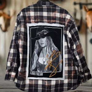 Upcycled LAINEY WILSON Distressed Plaid Flannel Shirt